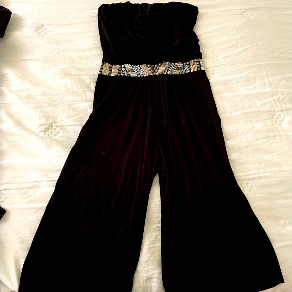 Strapless Palazzo Pants with Embellished Waistline